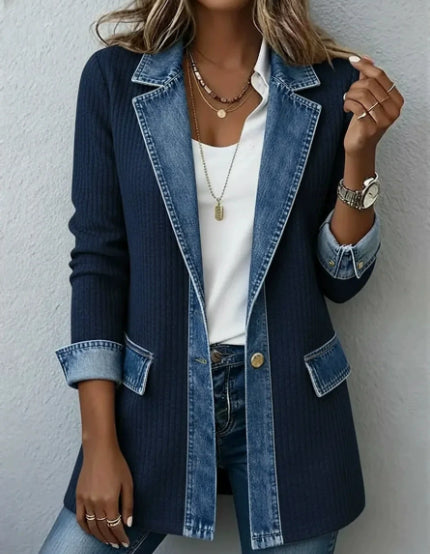 Denim Patchwork Jacket Fashion Commuter Lapel Button-down  