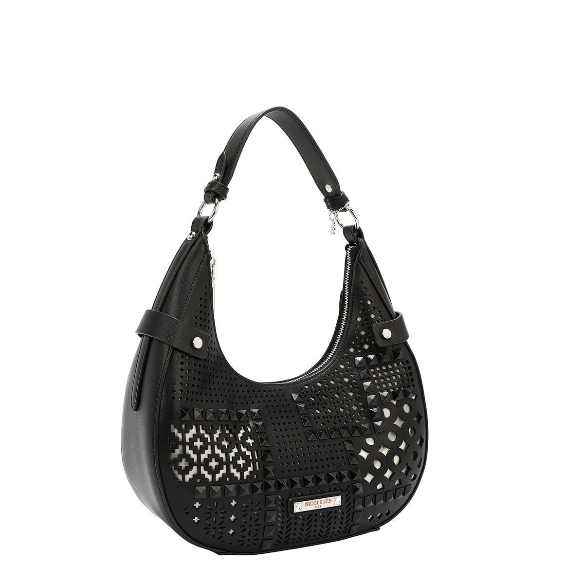 BOLSO DE HOMBRO CON RECORTE GEOMÉTRICO (NEGRO)