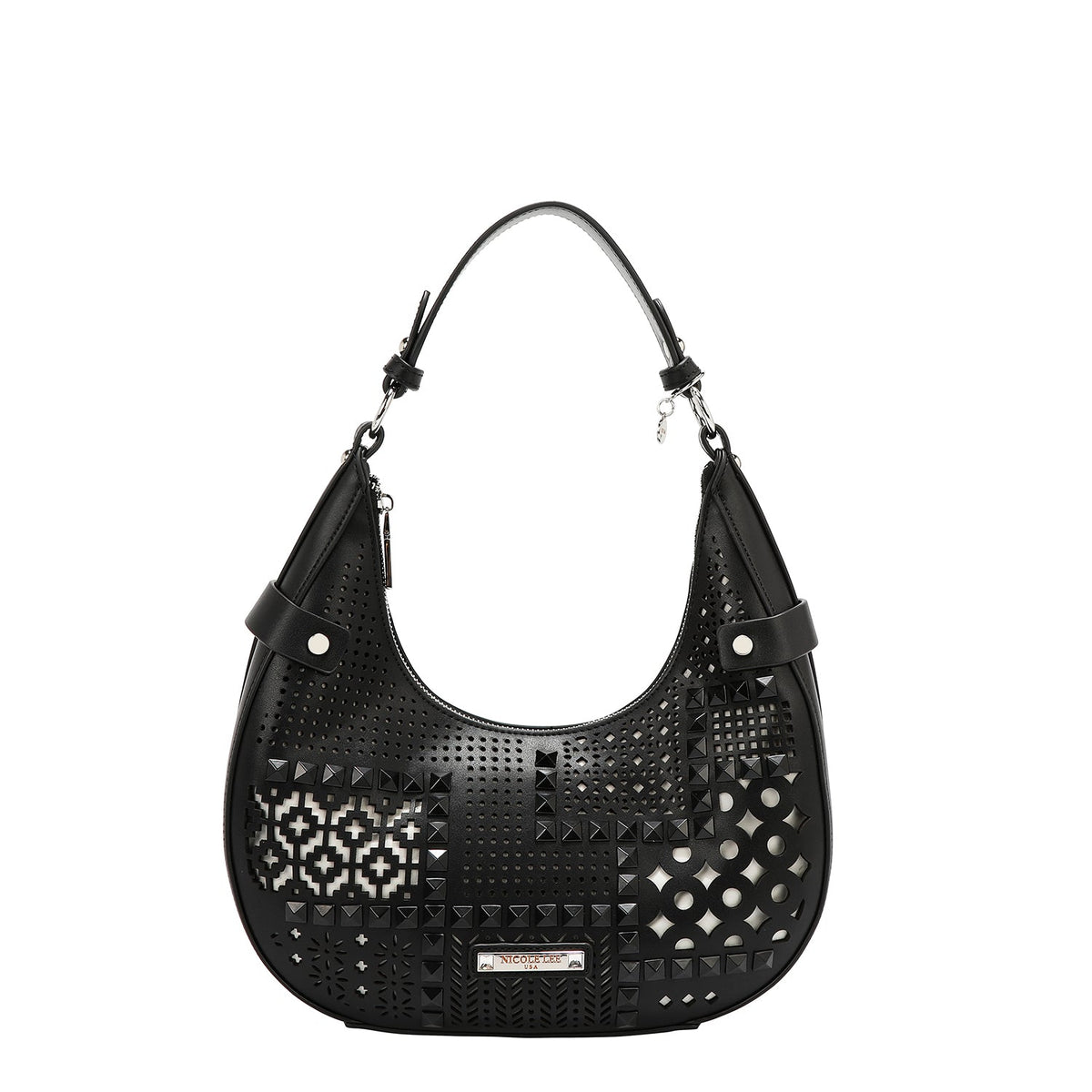 BOLSO DE HOMBRO CON RECORTE GEOMÉTRICO (NEGRO)