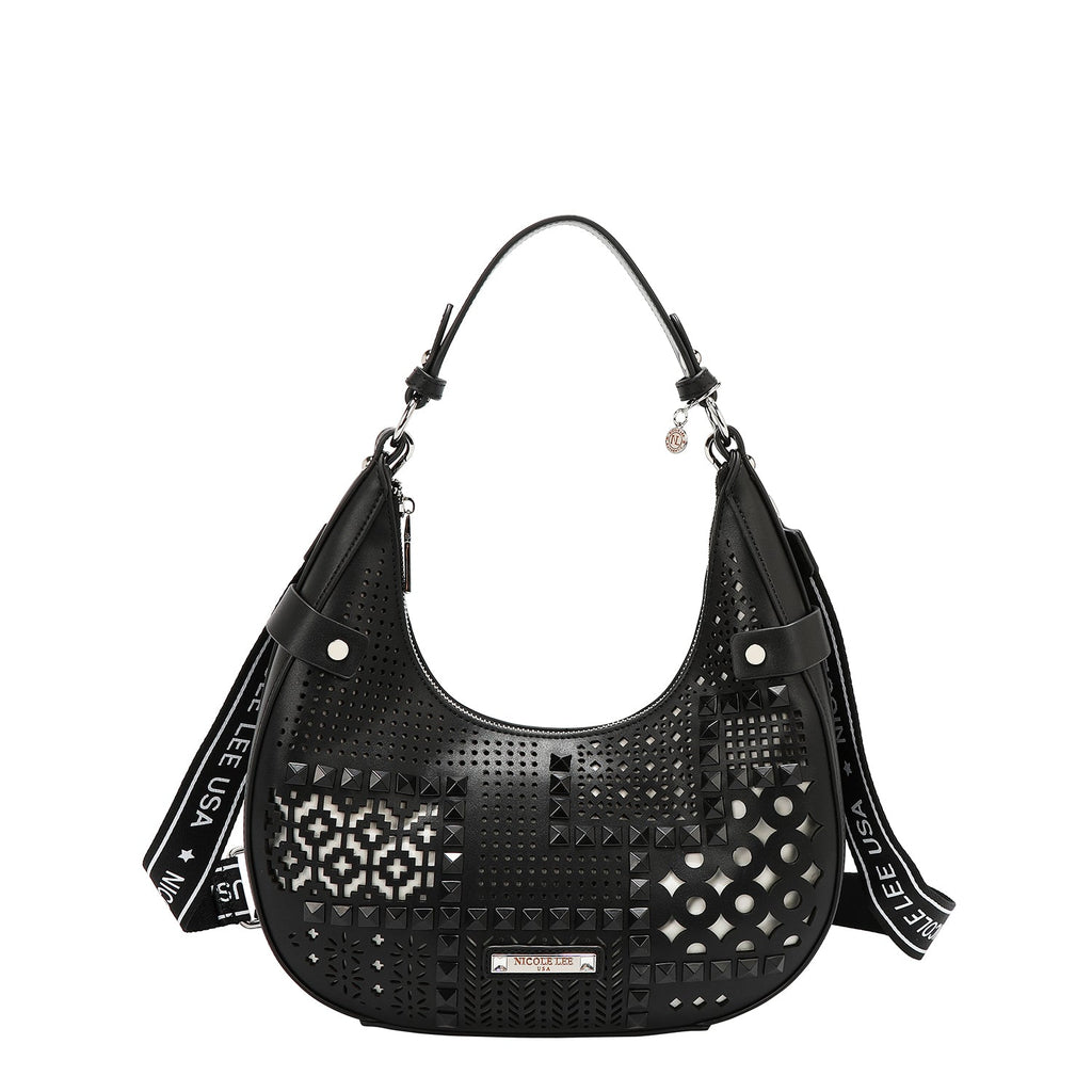 BOLSO DE HOMBRO CON RECORTE GEOMÉTRICO (NEGRO)