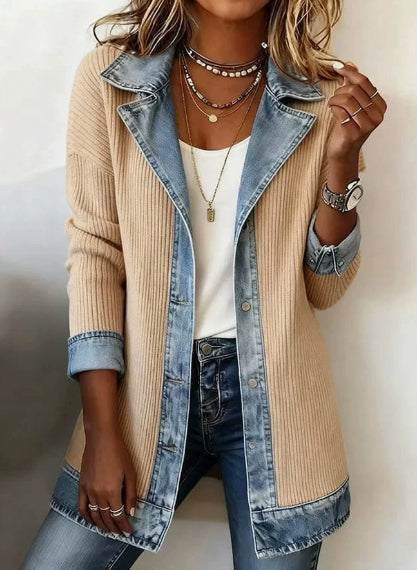Denim Patchwork Jacket Fashion Commuter Lapel Button-down  